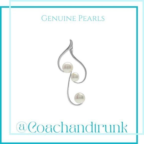 925 Sterling Silver 3 White Freshwater Pearls Flourish Pendant NWT - Picture 1 of 7